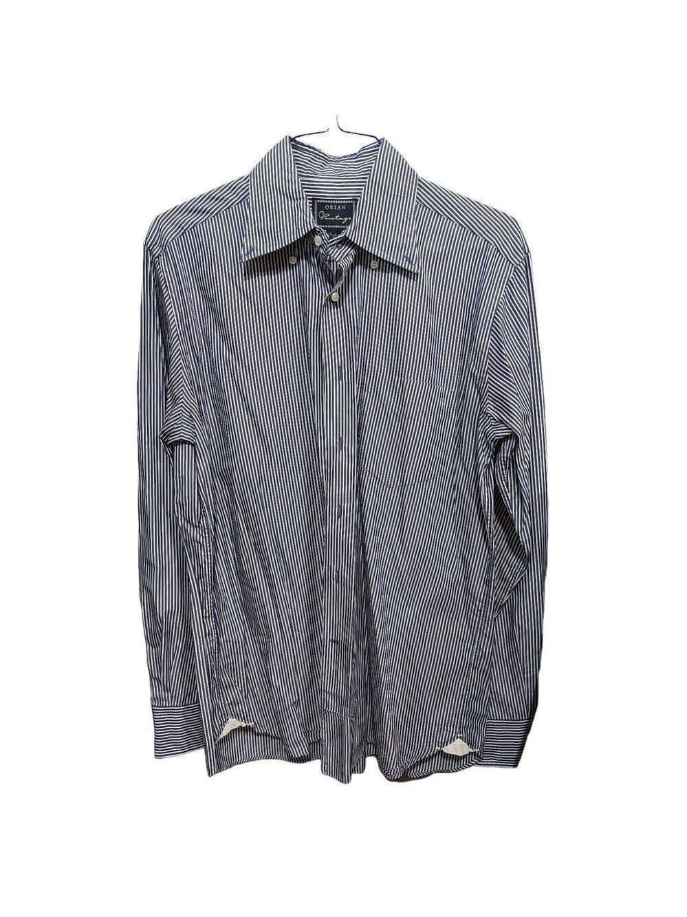 Orian Vintage Men's Blue & White Striped Long-Sleeve Button-Down Shirt Size L